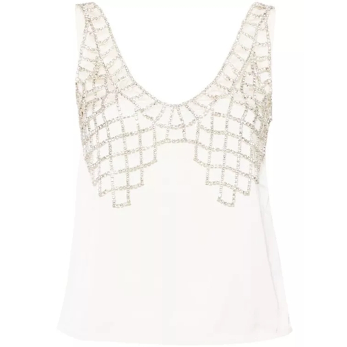 Self Portrait Rhinestone-Embellished Sleeveless Blouse White 