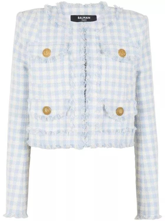 Balmain - Gingham Tweed Jacket - Größe 40 - blue