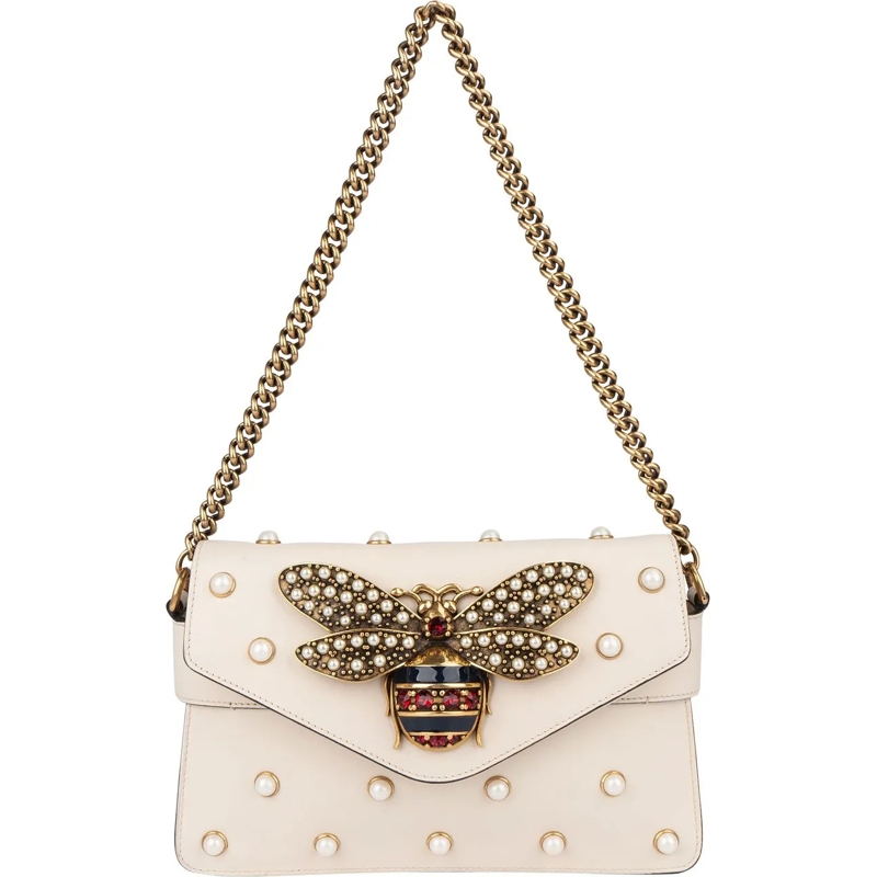 Gucci Tote Gucci White Leather Queen Margaret Bee Shoulder Ba weiß