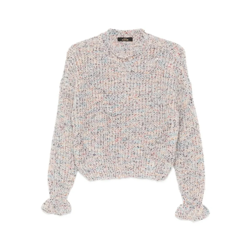Twin-Set Pull Textured Knit Sweater With Ruffled Edges Multicolor