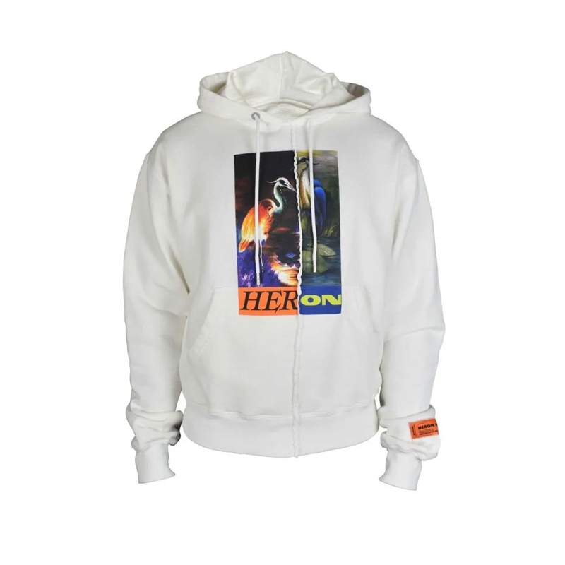 Heron Preston  White Cotton Hoodie With Pelican Graphic White