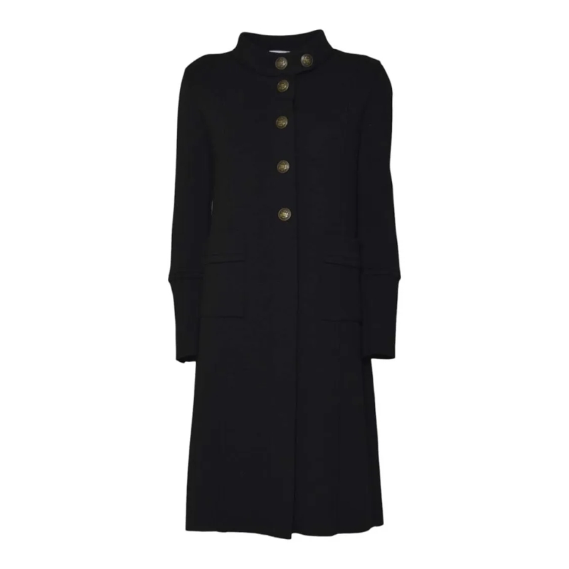 Charlott Manteau de transition Long Black Wool Coat With Decorative Buttons And H Black