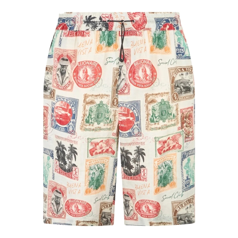 BILLIONAIRE Shorts Printed Linen Shorts Stamps bunt