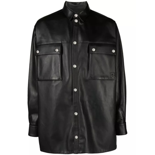 Balmain  Embossed-Logo Leather Shirt Black