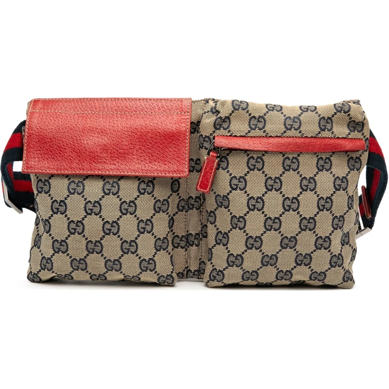 Gucci Gürteltasche GG Canvas Web Double Pocket Belt Bag braun