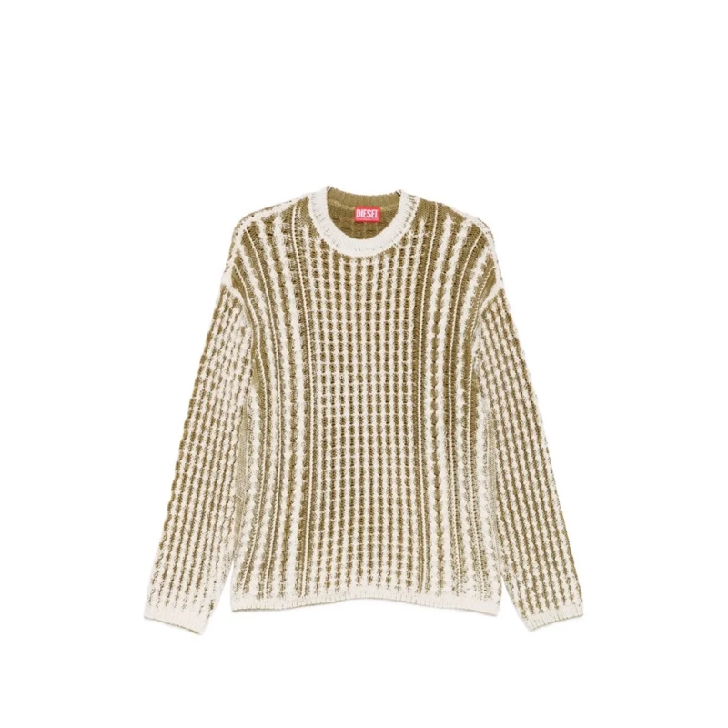 Diesel Pullover Textured Knit Sweater With Vertical Stripes In Cre Neutrals