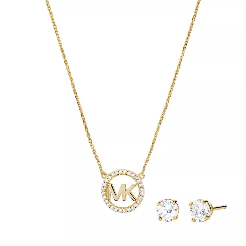 Michael Kors Korte Halsketting 14k Gold-Plated Sterling Silver Necklace Box Set Gold