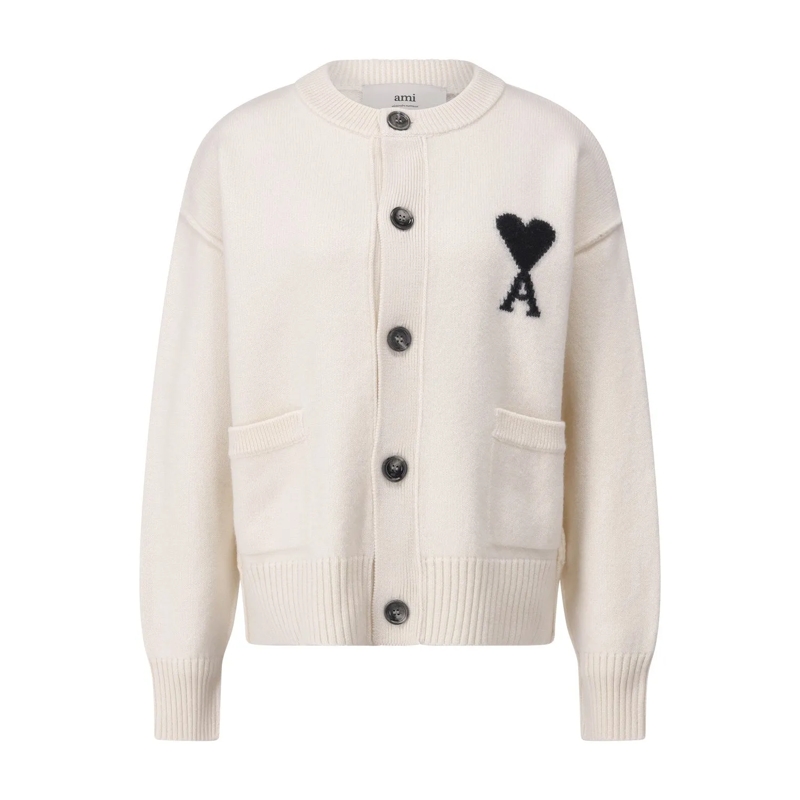 AMI Paris Strickjacke Strickjacke aus Wolle Creme