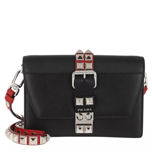 Prada Electra Shoulder Bag Leather Black/Fiery Red Crossbody Bag