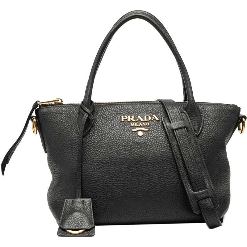Prada Schultertasche Vitello Daino Zip Top Satchel schwarz