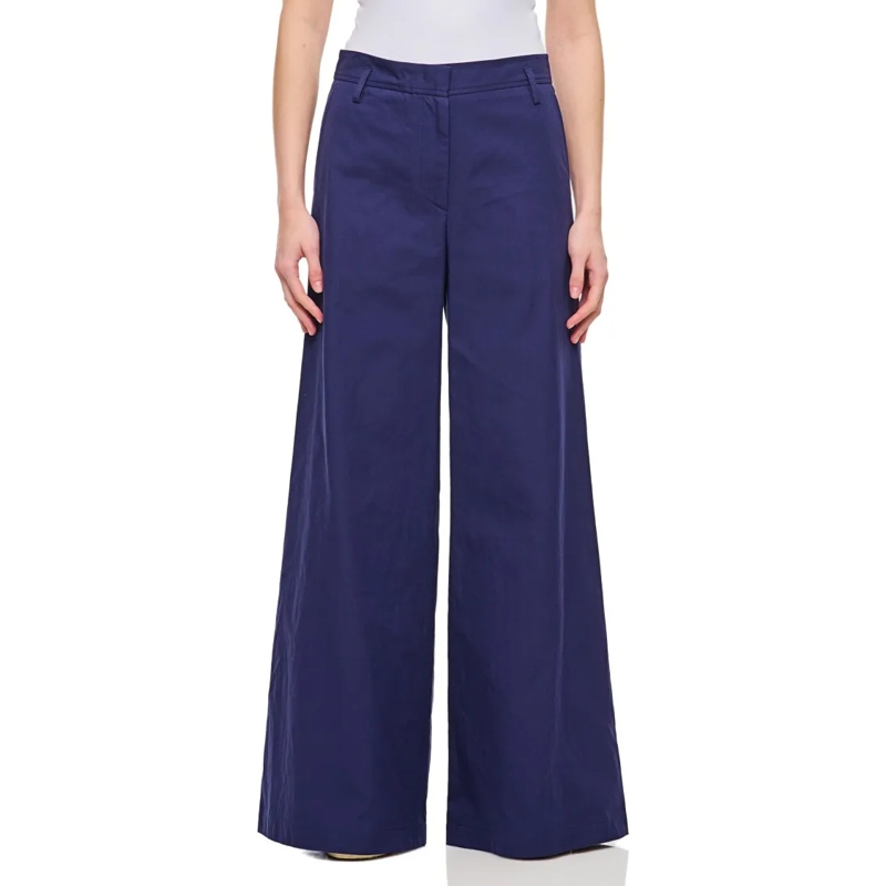Alberto Biani  Relaxed-Fit Blue Cotton Wide Trousers Blue