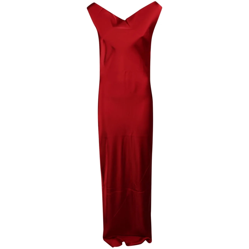 Norma Kamali Midikleid Sleeveless Low Back Drape Dress Red rot