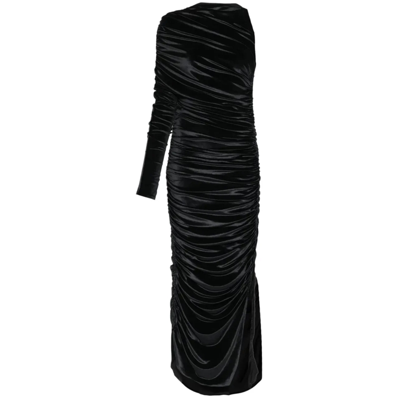 Mugler Robe midi Velvet Asymmetric Robe Black schwarz