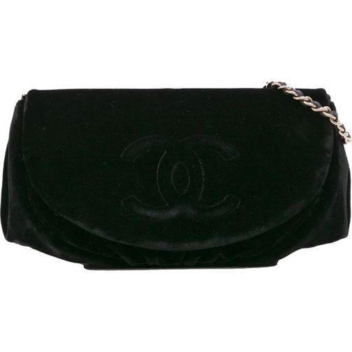 Chanel Porte-cartes 2013-2014 CC Velvet Half Moon Wallet on Chain schwarz
