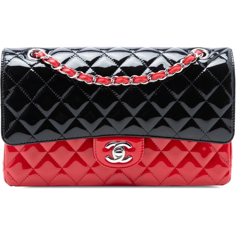 Chanel Schultertasche Medium Classic Bicolor Patent Double Flap schwarz