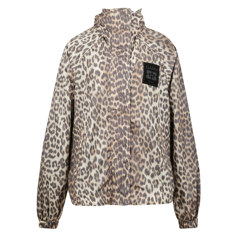 GANNI Übergangsjacke Leopard-Print Windbreaker Brown