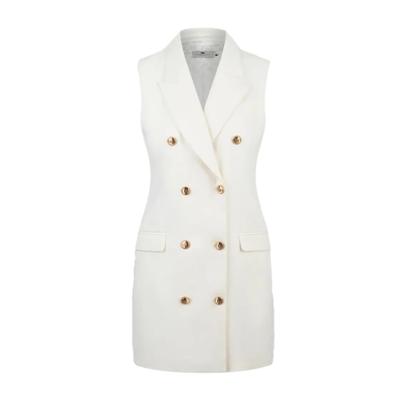 Elisabetta Franchi Mini-robe Tailored Sleeveless Dress In Sky-Hued Linen-Viscos White