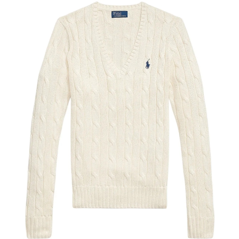 Ralph Lauren  V-hals kabeltrui ecru none