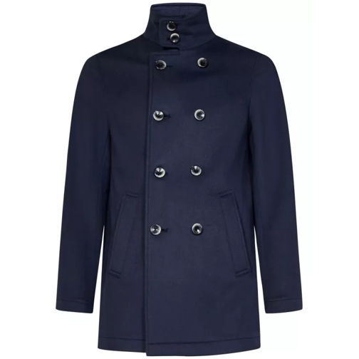 Herno Blue Double-Breasted Peacoat Blue 