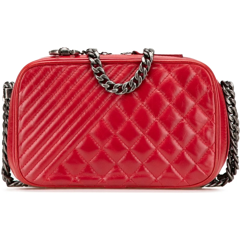 Chanel Sac à bandoulière Small Quilted Glazed Calfskin Coco Boy Camera Bag rot