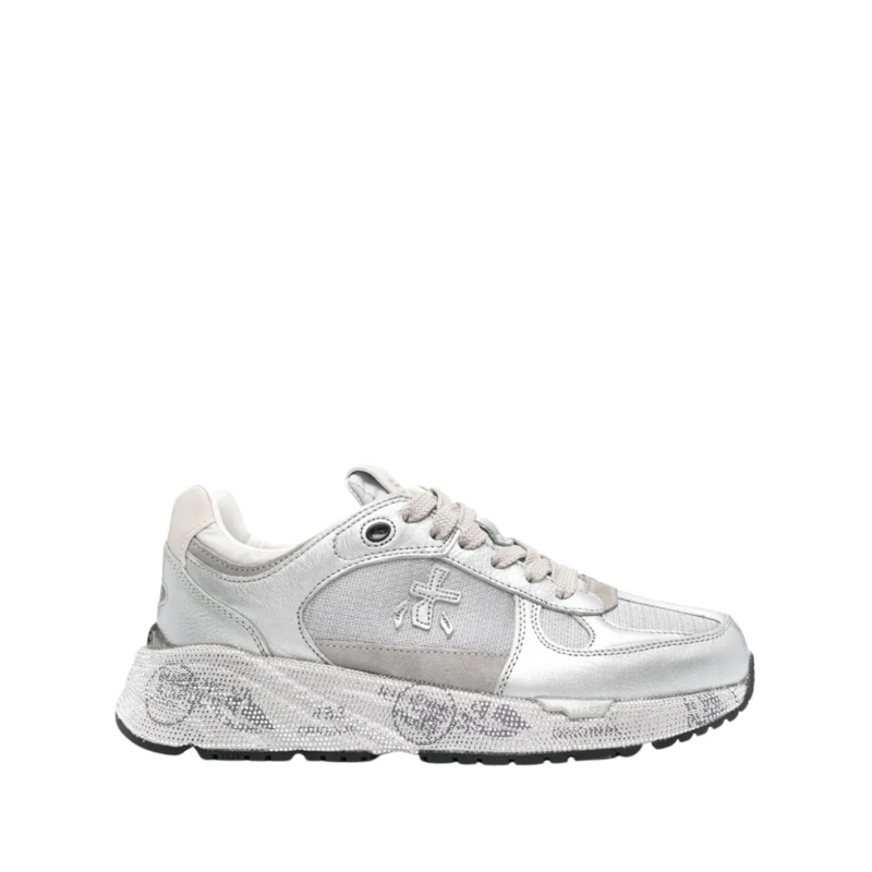 Premiata Lage-top sneaker Silver Leather Sneakers With Textured Finish Silver