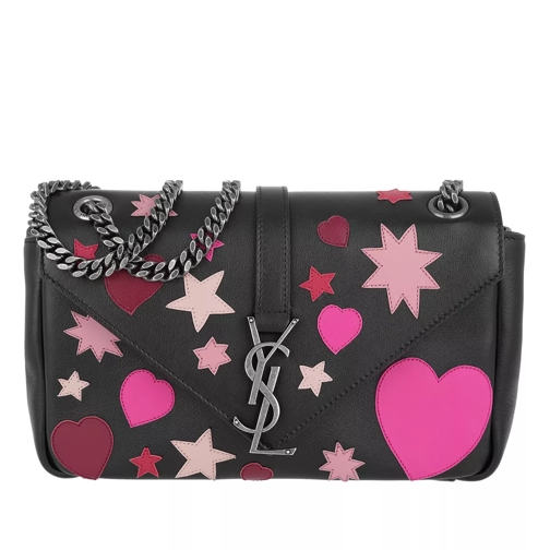 Saint Laurent YSL Monogramme Medium Chain Heart/Star Pattern Nero/Red/Pink Cross body-väskor