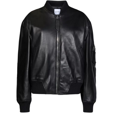 The Attico Black Lamb Leather Oversize Bomber Jacket Black