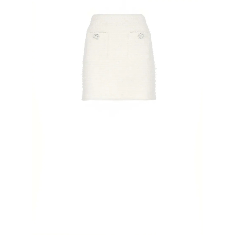 Self Portrait Minijupe Textured Knit Mini Skirt White
