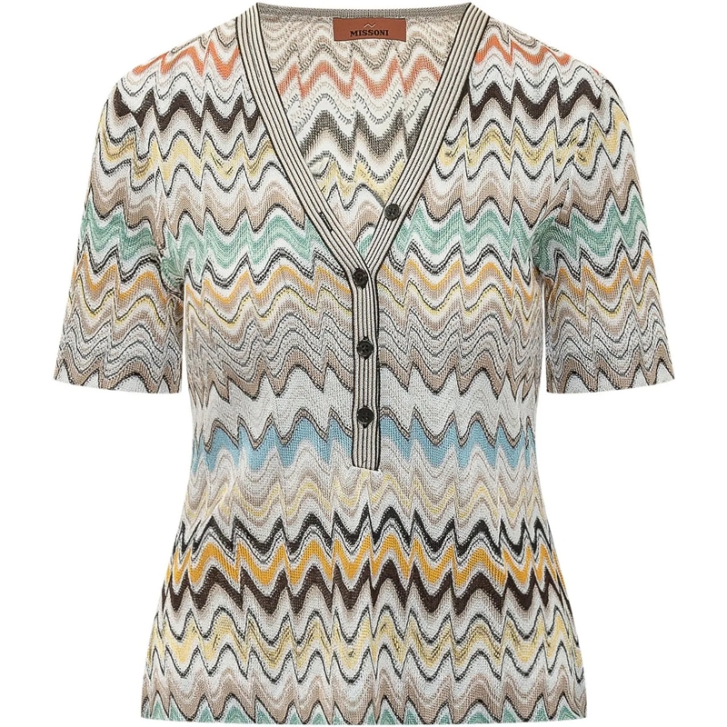 Missoni T-Shirt Maglia Scollo a V a Zig Zag mehrfarbig