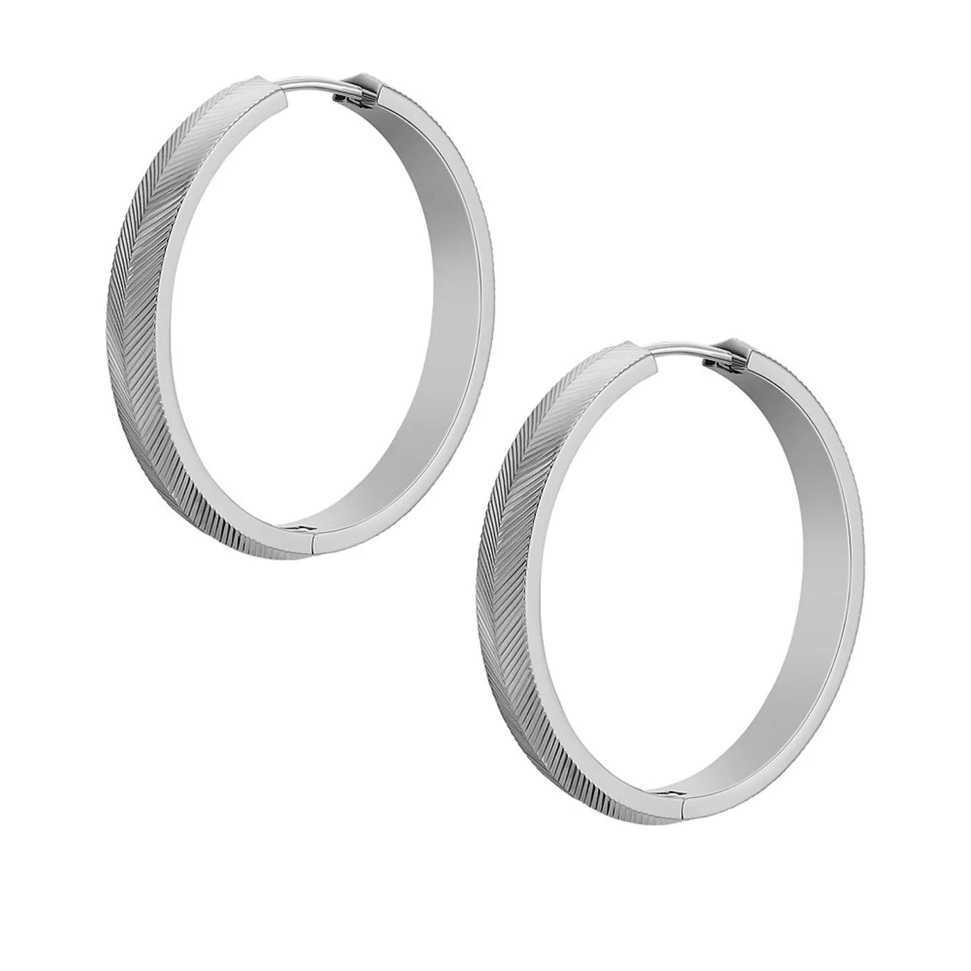 Thumbnail - Fossil Ohrringe - Harlow Linear Texture Stainless Steel Hoop Earring - Gr. unisize - in Silber - für Damen