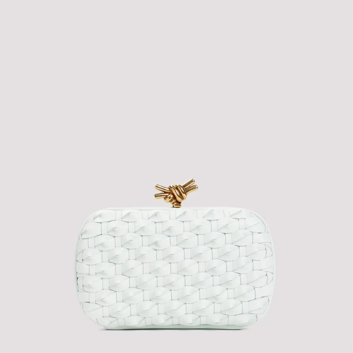 Bottega Veneta Clutches Glacier White Calf Leather Knot Minaudiere Bag in wit