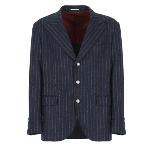 Brunello Cucinelli Alpaca And Wool Pinstriped Jacket Blue 