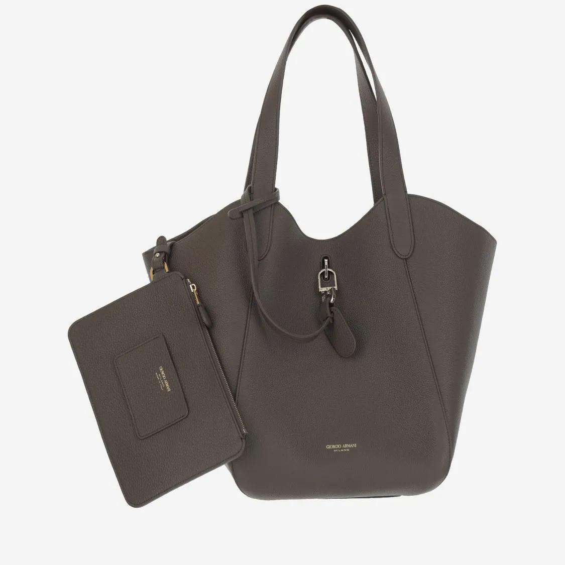 Giorgio Armani Shoppers & Totes Leather Tote Bag With Logo in bruin