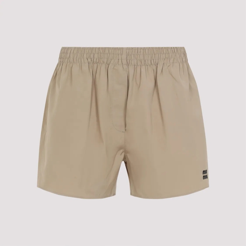 Miu Miu Casual Shorts Relaxed-Fit Cotton Bermudas With Subtle Logo Detai Brown