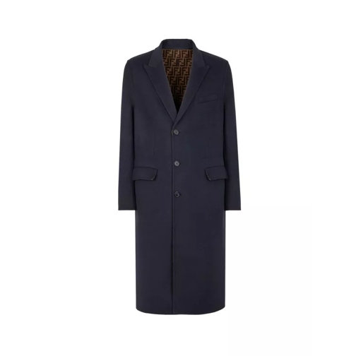 Fendi Wool Coat With Lining With Ff Motif Blue 