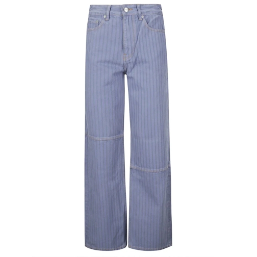 GANNI Jeans Striped Trousers With Contrasting Stitching Blue