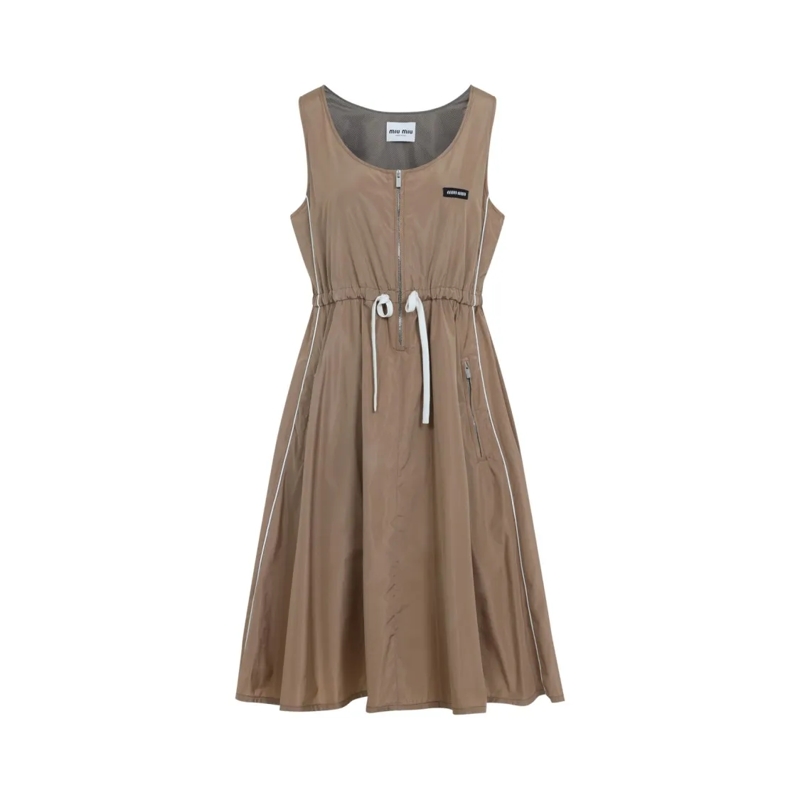 Miu Miu Midi-jurk Nude & Neutral Dress With Flared Skirt Brown