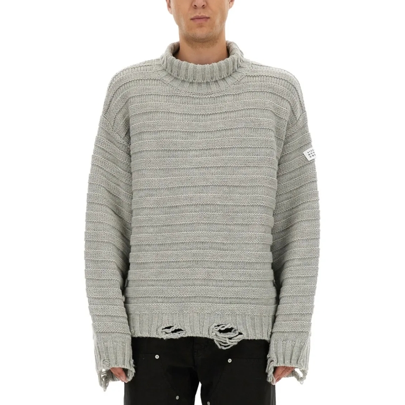 MM6 Maison Margiela Pull Textured Knit Turtleneck Sweater With Oversized Si Grey