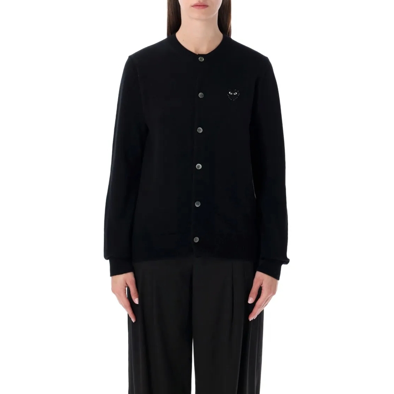 Comme des Garcons Strickjacke Play Wool Cardigan With Crystal Heart Black