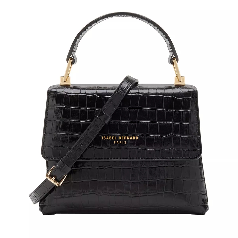 Isabel Bernard Schooltas Femme Forte Heline Croco Black Calfskin Leather Handbag