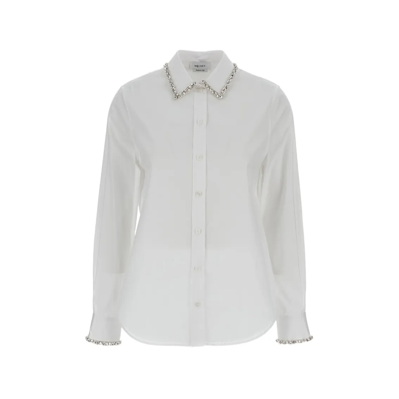 Alexander McQueen Chemise Classic-Cut White Shirt With Crystal Embroidery White