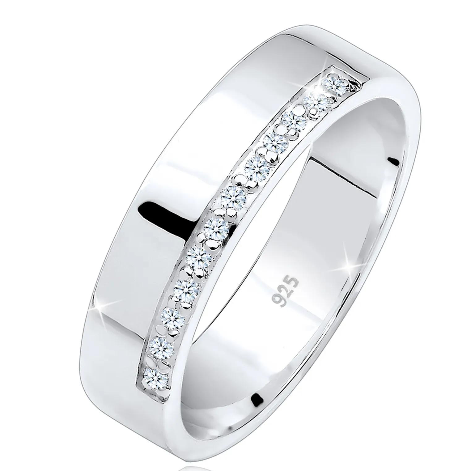 Elli Ringe - Ring Bandring Basic Diamanten (0.06 ct.) 925 Silbe - Gr. 52 MM - in Weiß - für Damen