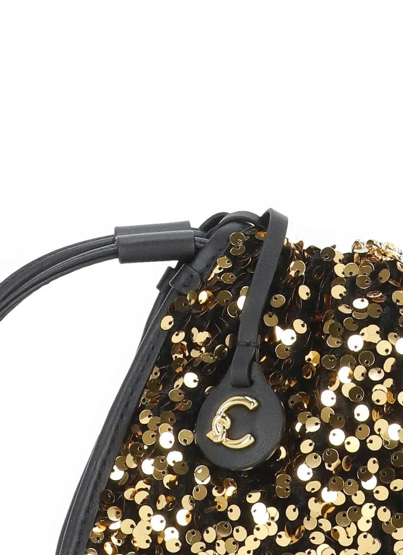 Coccinelle Clutches Black Golden Dulse Paillette Leather Hand Bag in zwart