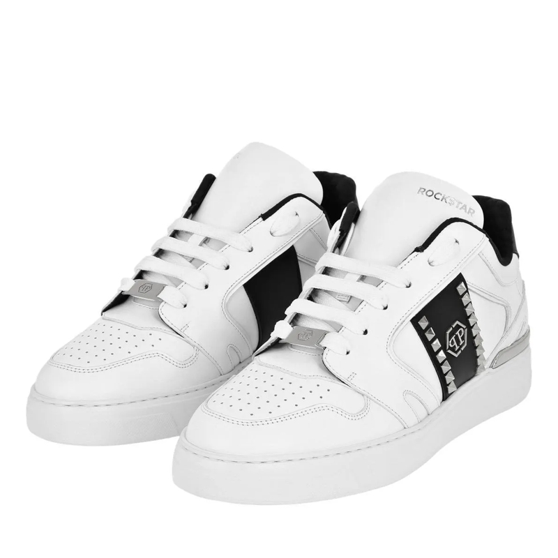 Philipp Plein Low-Top-Sneaker Low-Top Turnschuhe Mit Nietenverzierungen weiss