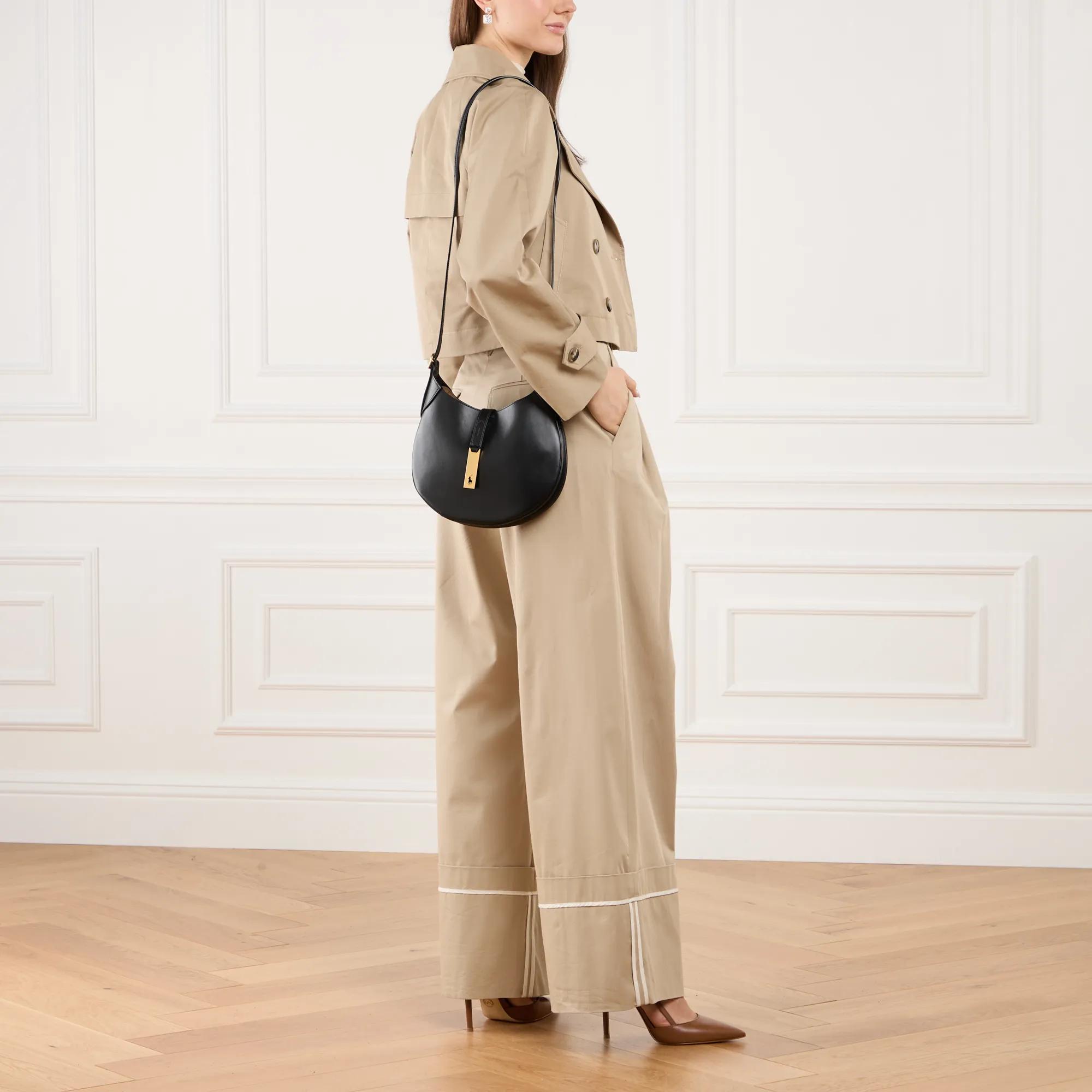 Ralph Lauren Zwarte leren schoudertas met paardensport-geïnspireerde details Black Dames
