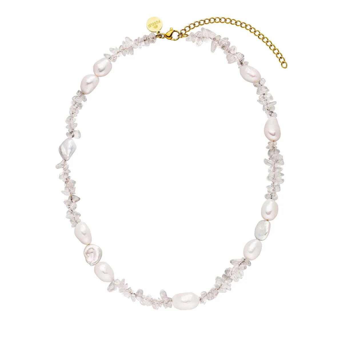 Purelei Collana Crystal Wave Con Perle Keshi E Cristallo Di Rocca, Placcato Oro 18K, Lunghezza Regolabile 40-45 Cm - 6