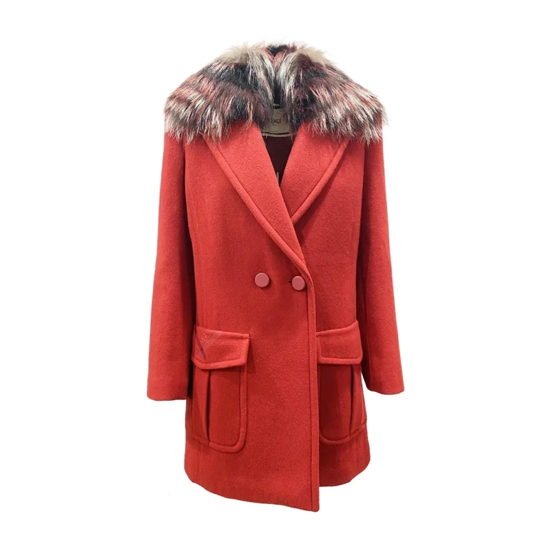 Fendi Wintermantel Fur Collar Wool Coat Red
