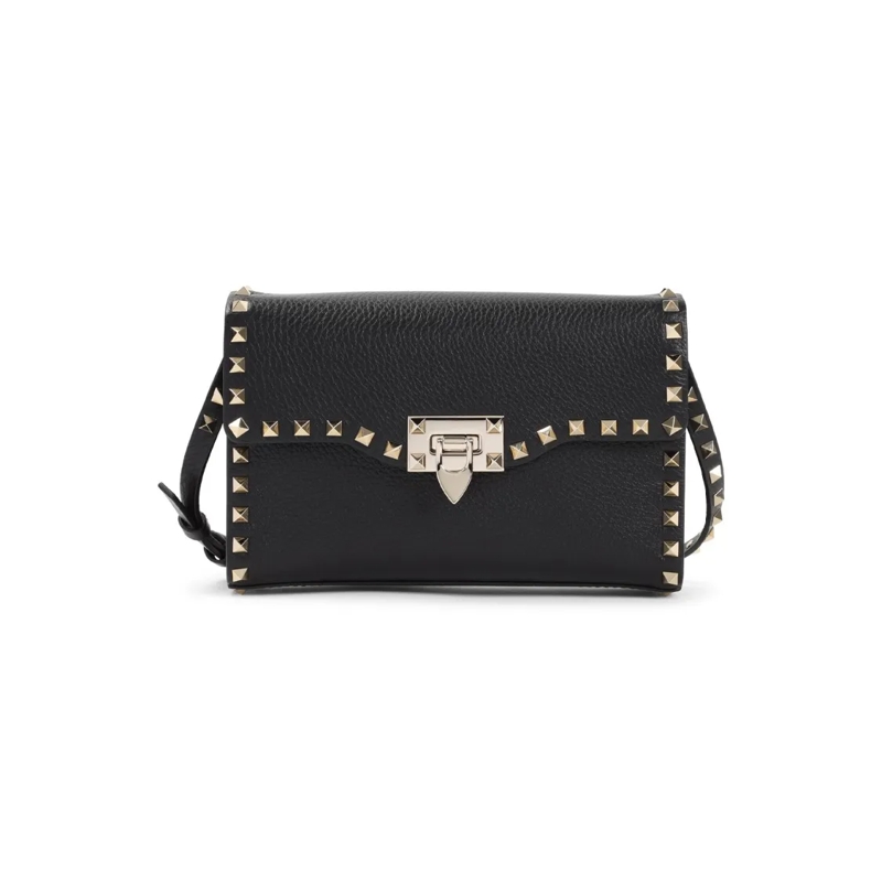 Valentino Garavani Sac à bandoulière Leather Shoulder Bag With Metallic Studs And Disti Black
