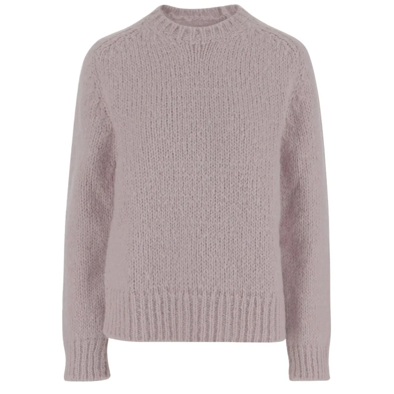 Jil Sander Pullover Wool Blend Crew Neck Sweater With Ribbed Details Pink
