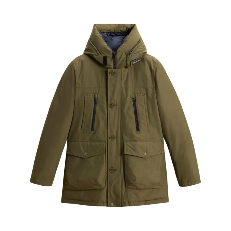 Woolrich Parka Olive Green Cotton-Polyamide Blend Parka Black